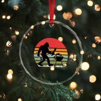 Funny Retro Bigfoot Grilling BBQ Chef Crystal Glass Ornament - Wonder Print Shop