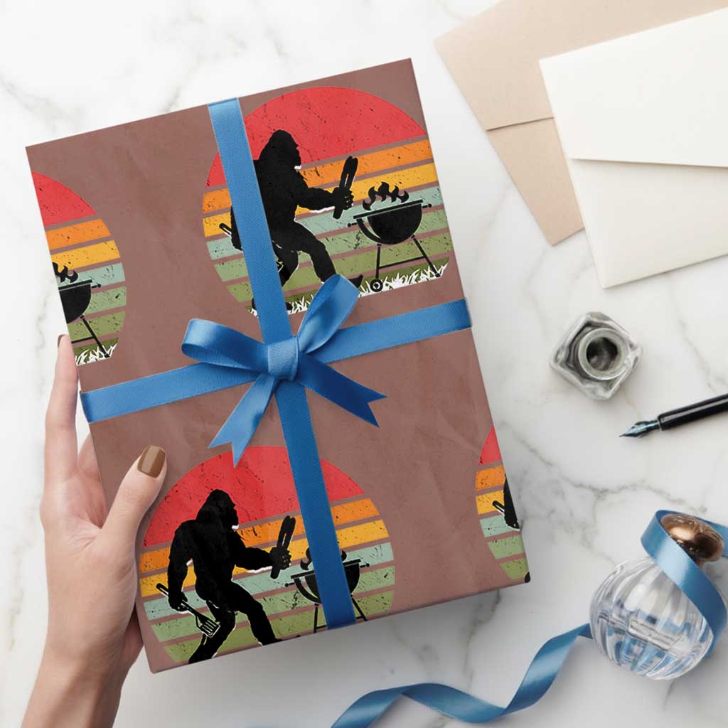 Funny Retro Bigfoot Grilling BBQ Chef Wrapping Paper Roll - Wonder Print Shop