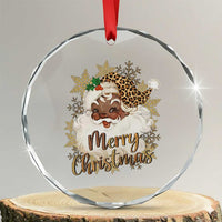Funny Retro Black Santa Merry Christmas Leopard Crystal Glass Ornament - Wonder Print Shop