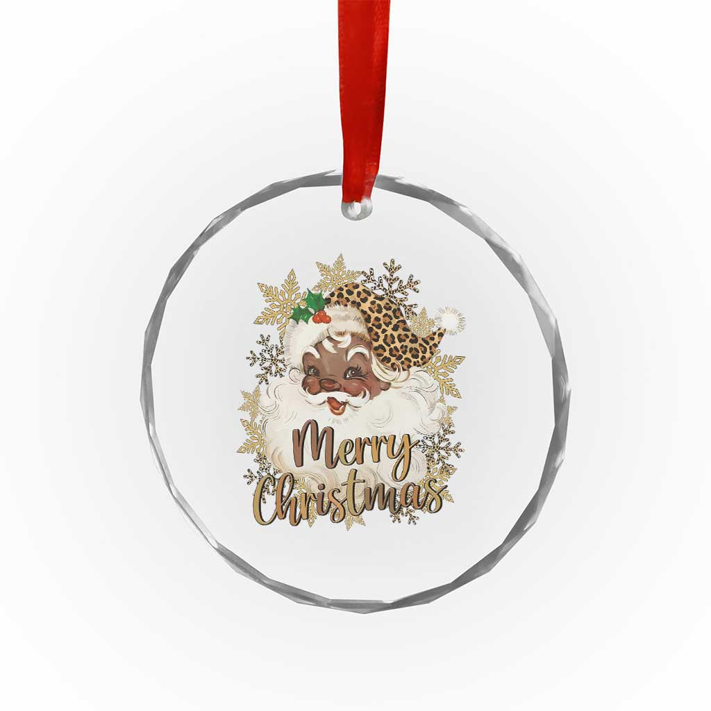 Funny Retro Black Santa Merry Christmas Leopard Crystal Glass Ornament - Wonder Print Shop