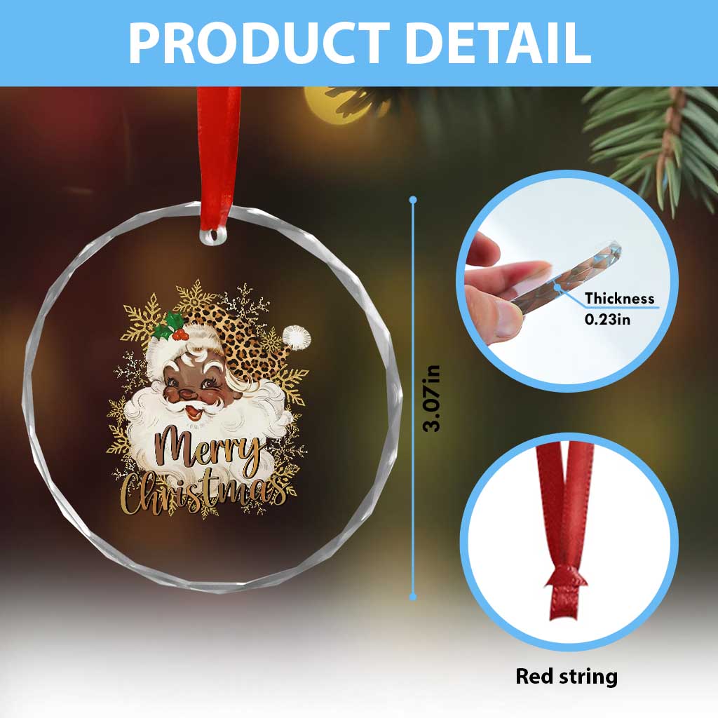 Funny Retro Black Santa Merry Christmas Leopard Crystal Glass Ornament - Wonder Print Shop