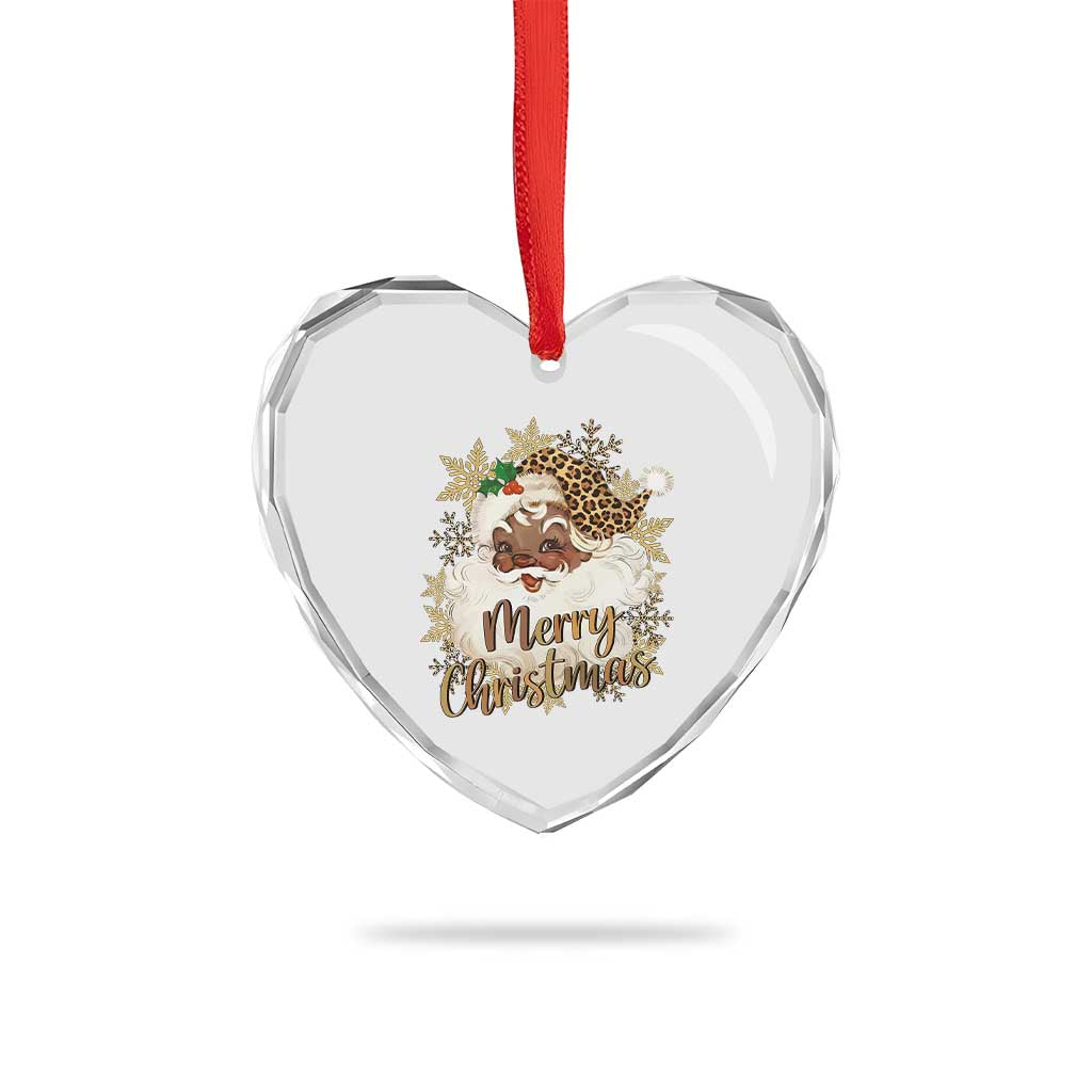 Funny Retro Black Santa Merry Christmas Leopard Heart Crystal Glass Ornament - Wonder Print Shop