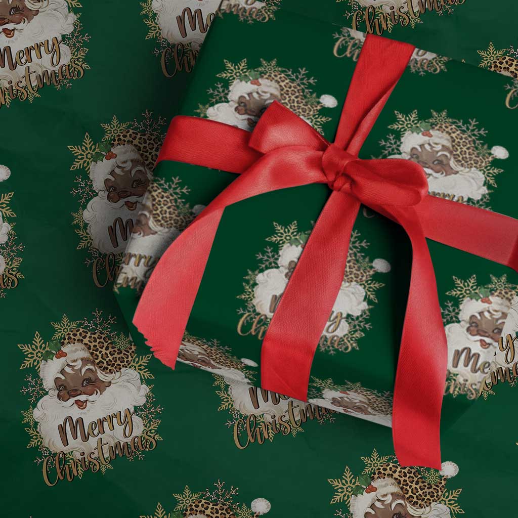 Funny Retro Black Santa Merry Christmas Leopard Wrapping Paper Roll - Wonder Print Shop