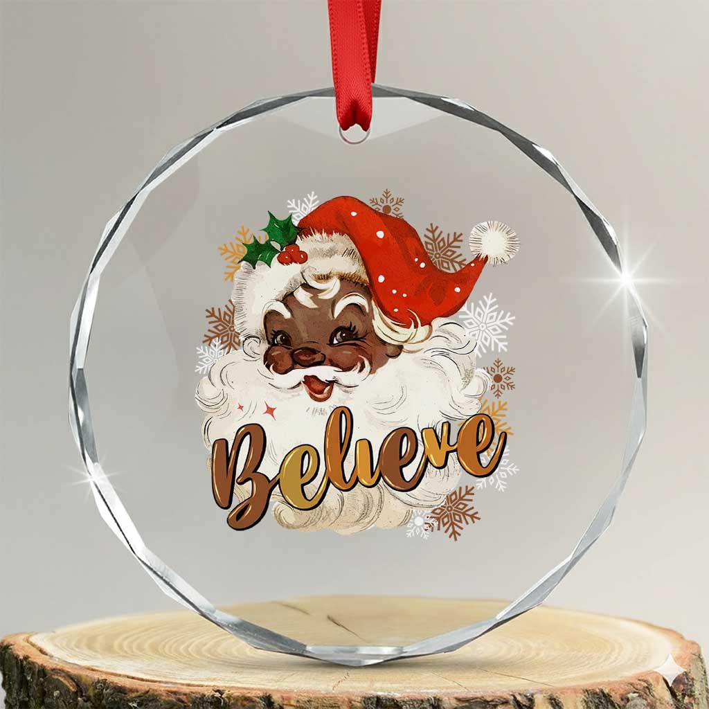 Funny Retro Black Santa Xmas Crystal Glass Ornament Believe African American Xmas - Wonder Print Shop