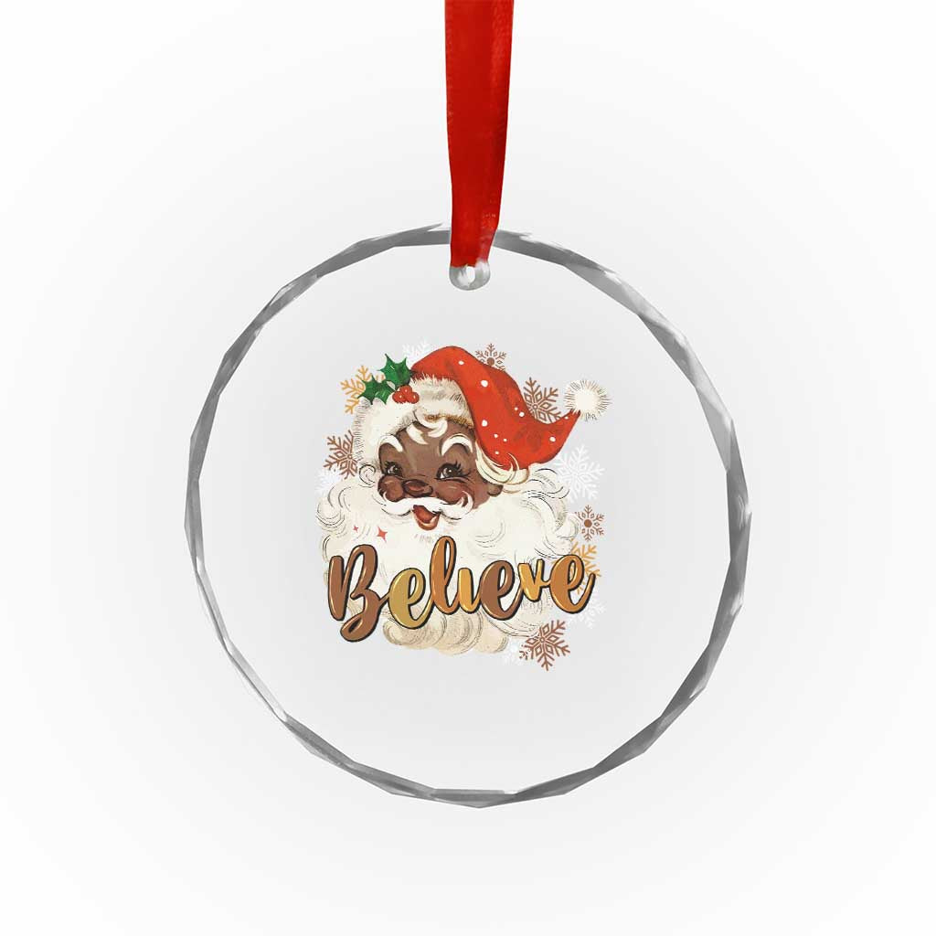 Funny Retro Black Santa Xmas Crystal Glass Ornament Believe African American Xmas TS11