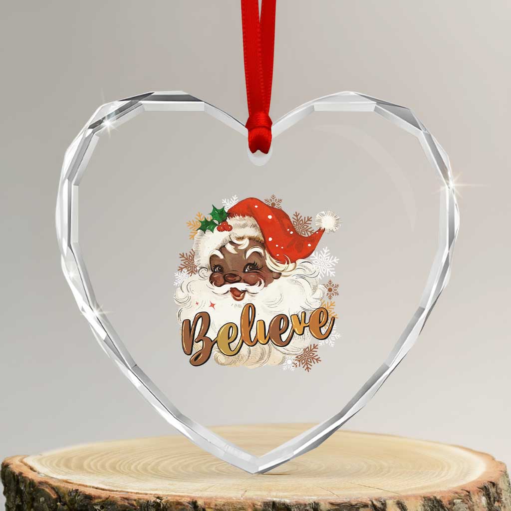 Funny Retro Black Santa Xmas Heart Crystal Glass Ornament Believe African American Xmas - Wonder Print Shop