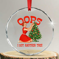 Funny Retro Christmas Pinup Girl Crystal Glass Ornament Oops I Got Another Tree Vintage Pin Up Style Holiday Humor - Wonder Print Shop