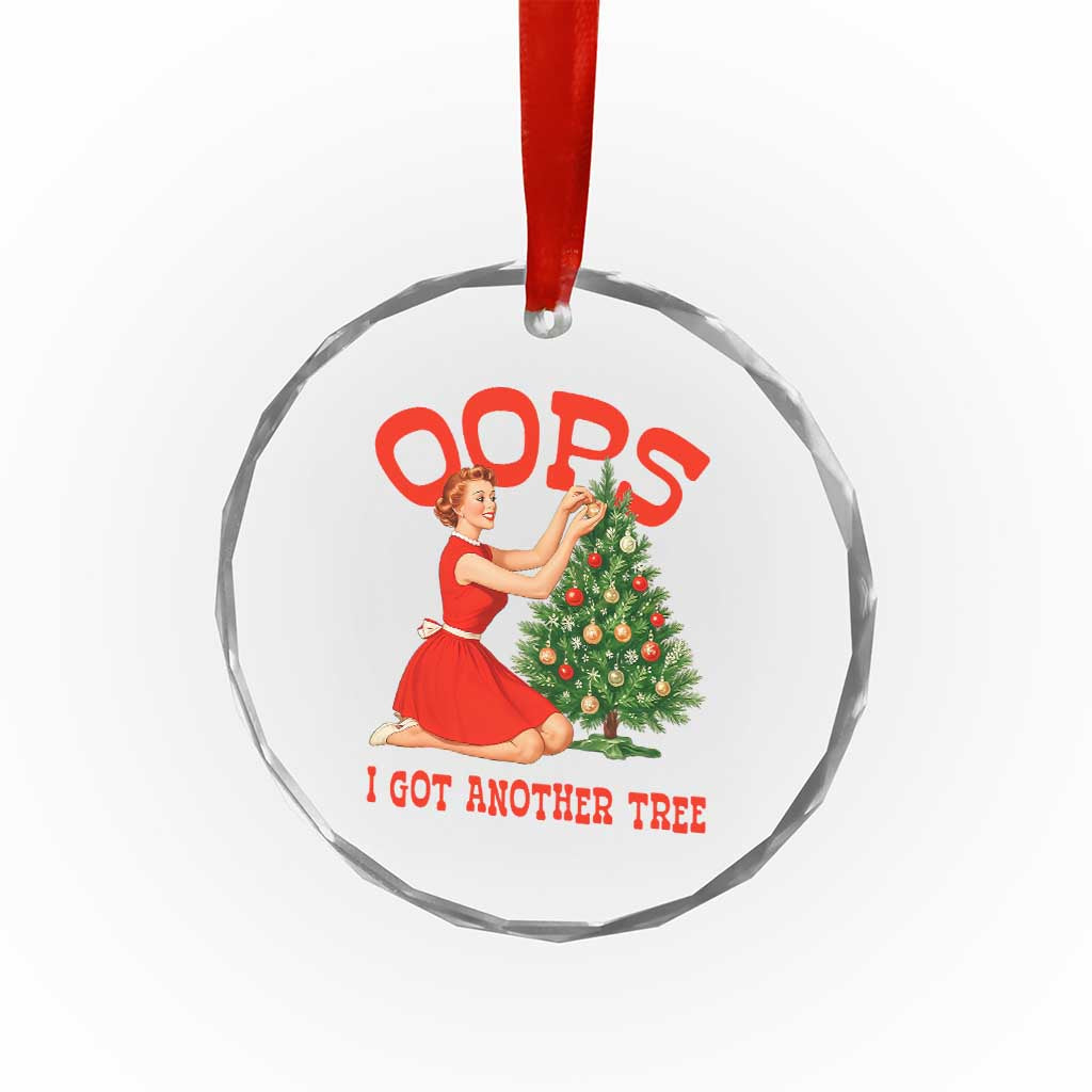 Funny Retro Christmas Pinup Girl Crystal Glass Ornament Oops I Got Another Tree Vintage Pin Up Style Holiday Humor - Wonder Print Shop