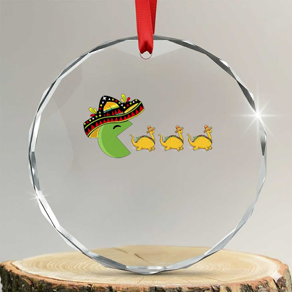 Funny Retro Game Tacosaurus Crystal Glass Ornament Cinco De Mayo Taco Lover Gift