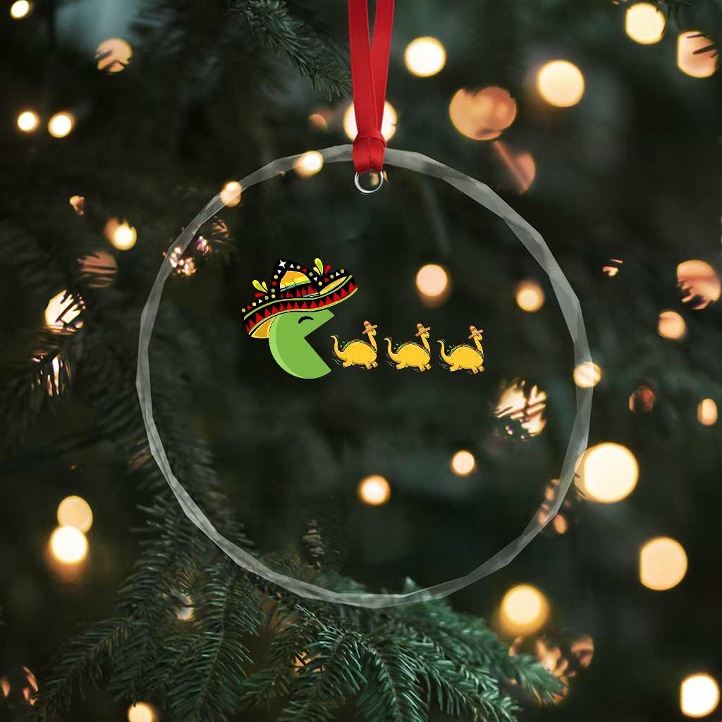 Funny Retro Game Tacosaurus Crystal Glass Ornament Cinco De Mayo Taco Lover Gift
