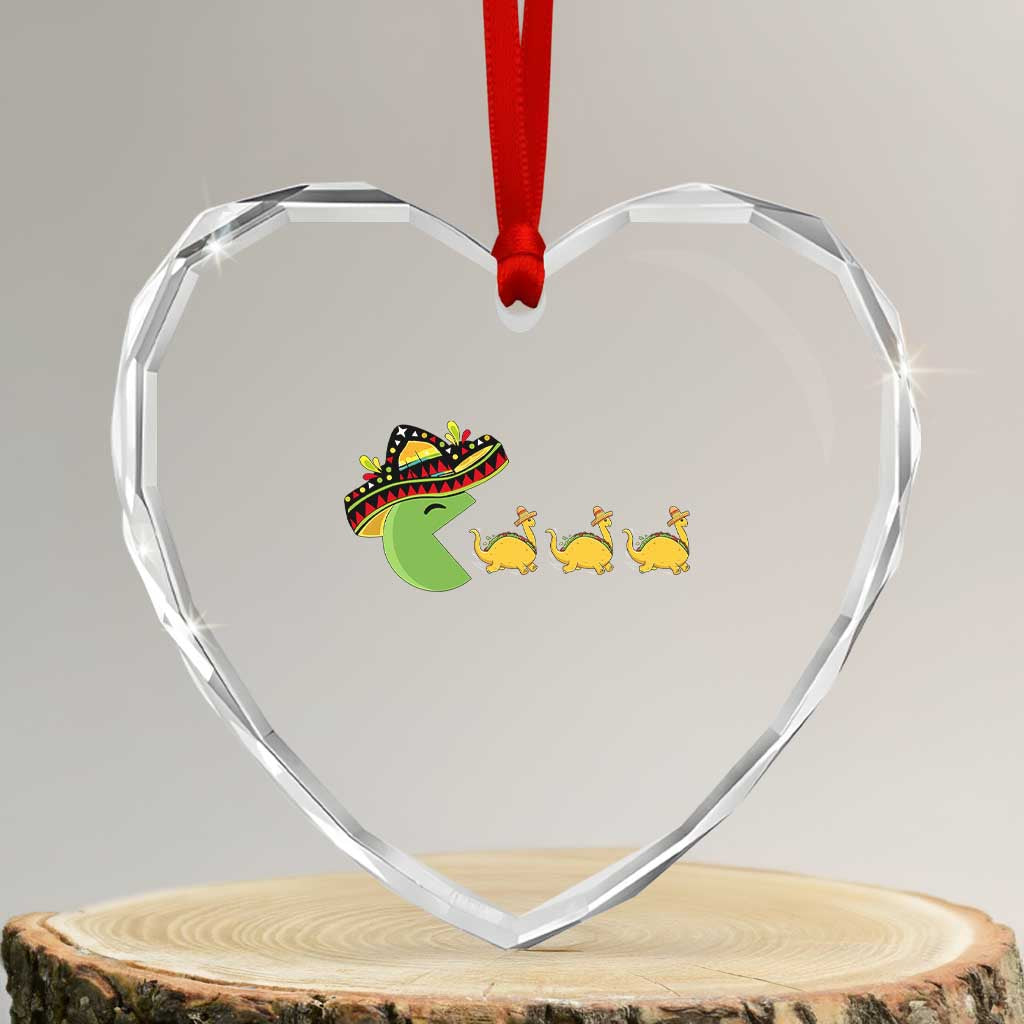 Funny Retro Game Tacosaurus Heart Crystal Glass Ornament Cinco De Mayo Taco Lover Gift