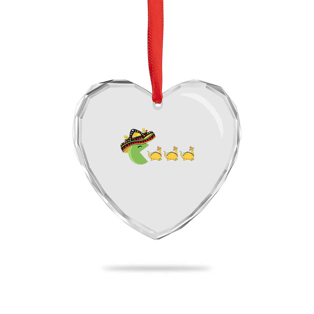 Funny Retro Game Tacosaurus Heart Crystal Glass Ornament Cinco De Mayo Taco Lover Gift