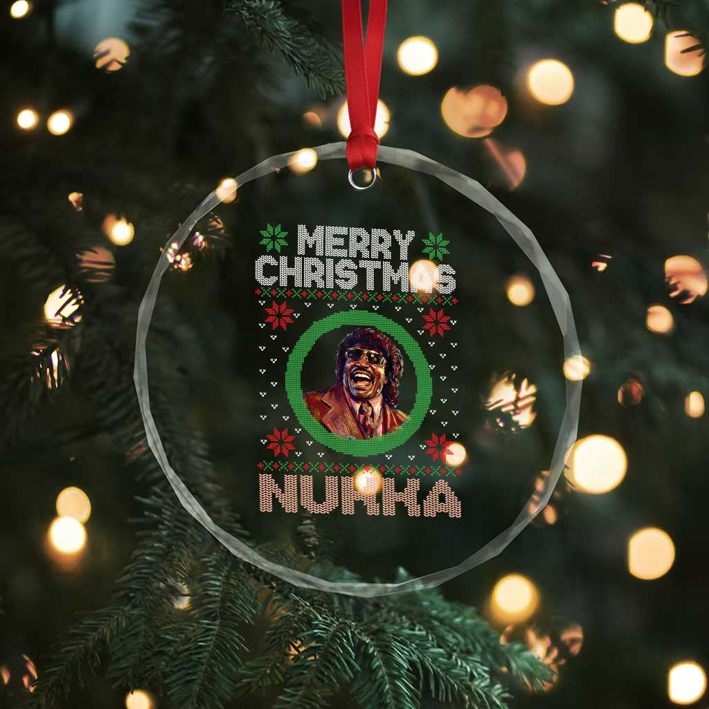 Funny Retro Merry Christmas Nukka Parody Crystal Glass Ornament Holiday Cheer 90s Xmas Throwback Parody - Wonder Print Shop