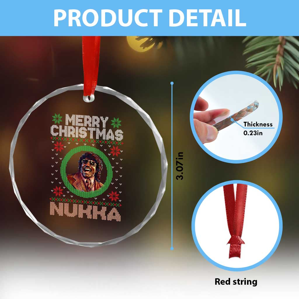 Funny Retro Merry Christmas Nukka Parody Crystal Glass Ornament Holiday Cheer 90s Xmas Throwback Parody - Wonder Print Shop