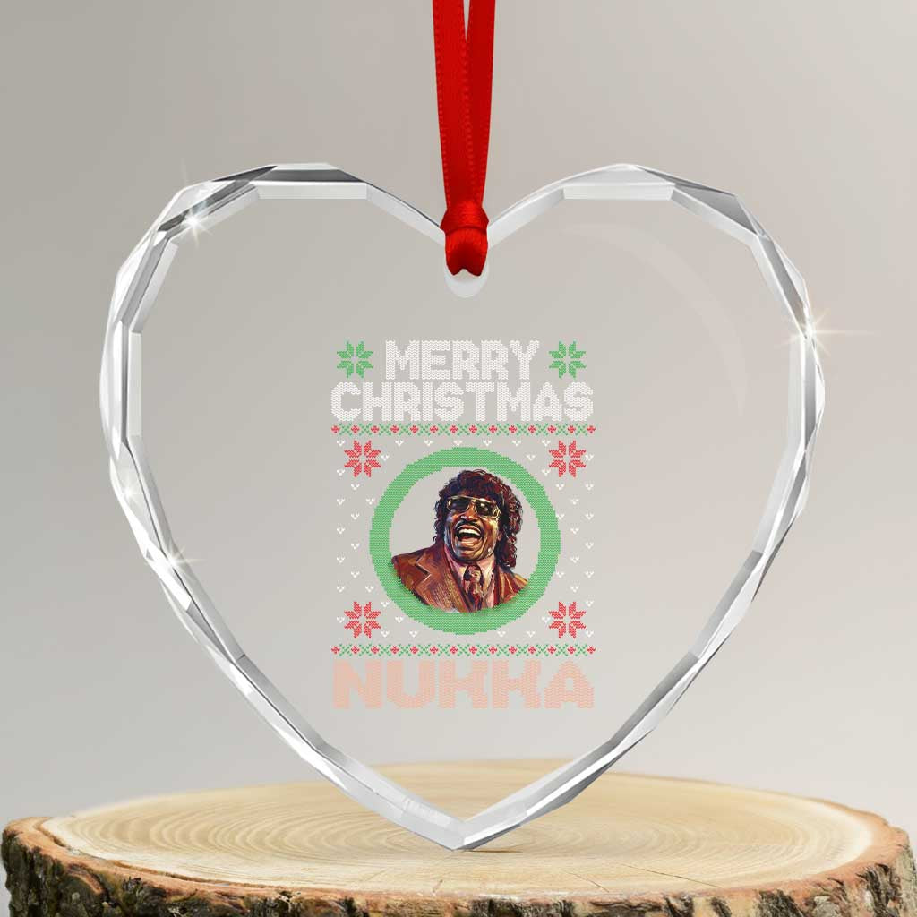 Funny Retro Merry Christmas Nukka Parody Heart Crystal Glass Ornament Holiday Cheer 90s Xmas Throwback Parody - Wonder Print Shop