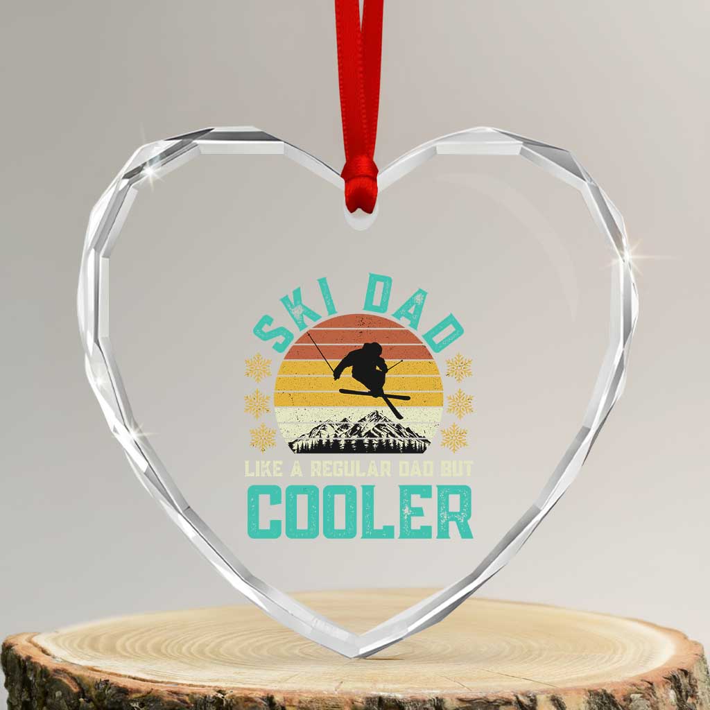 Funny Retro Skiing Father's Day Heart Crystal Glass Ornament Ski Dad Like A Normal Dad But Cooler - Wonder Print Shop