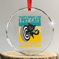 Funny Retro Sunset Cat Darts Crystal Glass Ornament I Pet Cats I Play Darts And I Know Things - Wonder Print Shop
