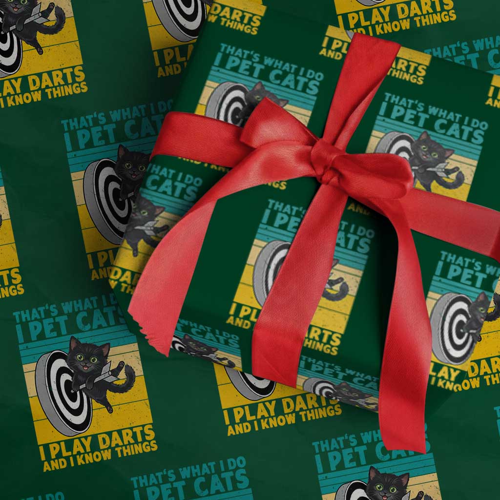 Funny Retro Sunset Cat Darts Wrapping Paper Roll I Pet Cats I Play Darts And I Know Things - Wonder Print Shop