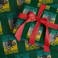 Funny Retro Sunset Cat Darts Wrapping Paper Roll I Pet Cats I Play Darts And I Know Things - Wonder Print Shop
