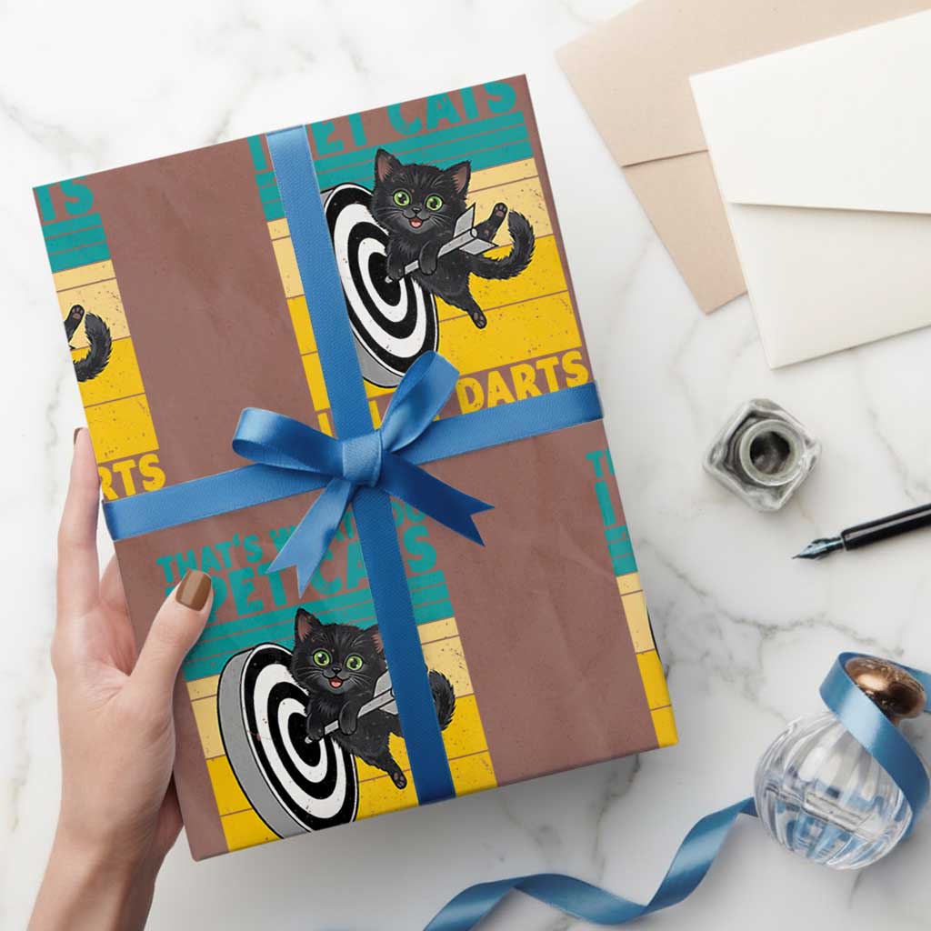 Funny Retro Sunset Cat Darts Wrapping Paper Roll I Pet Cats I Play Darts And I Know Things - Wonder Print Shop