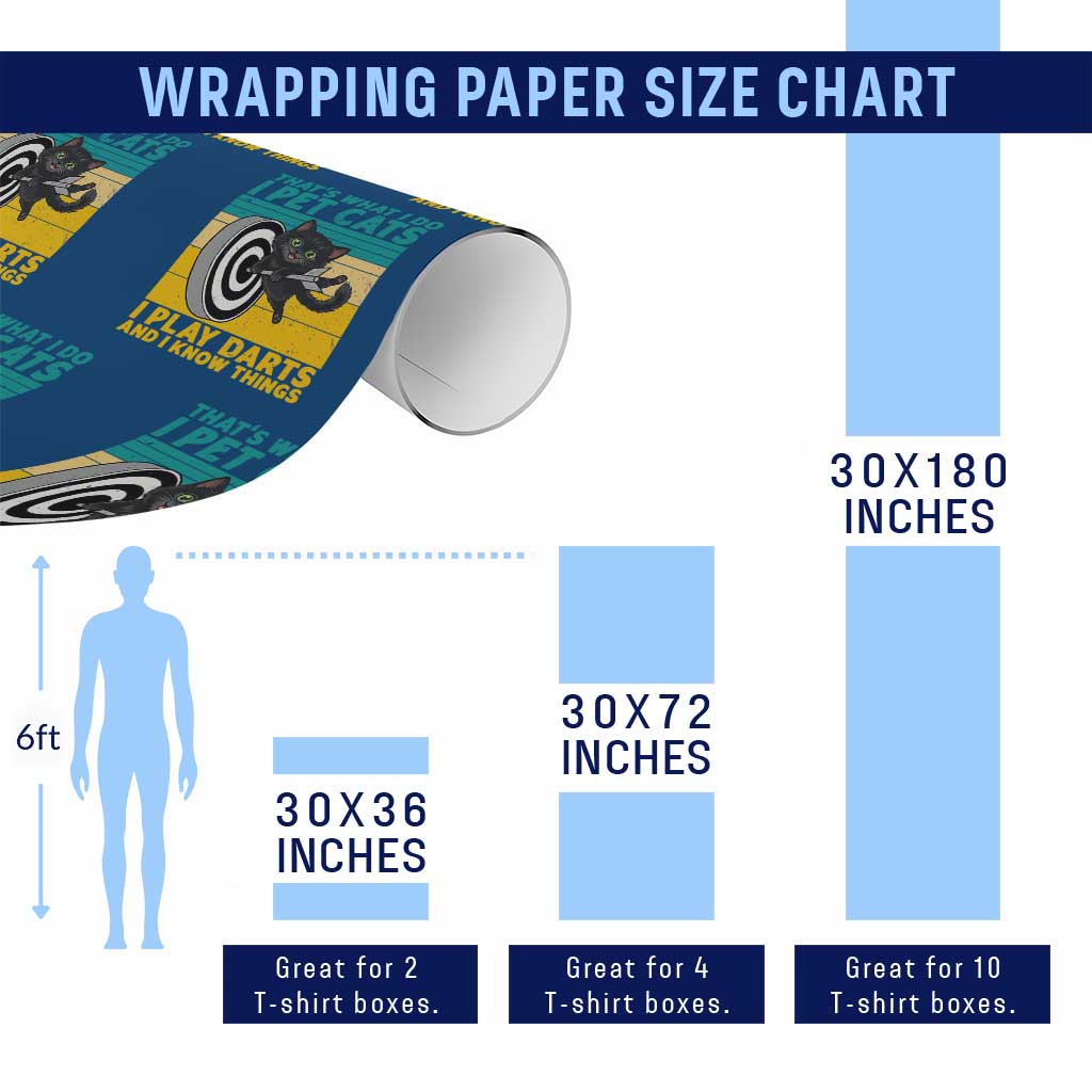 Funny Retro Sunset Cat Darts Wrapping Paper Roll I Pet Cats I Play Darts And I Know Things - Wonder Print Shop