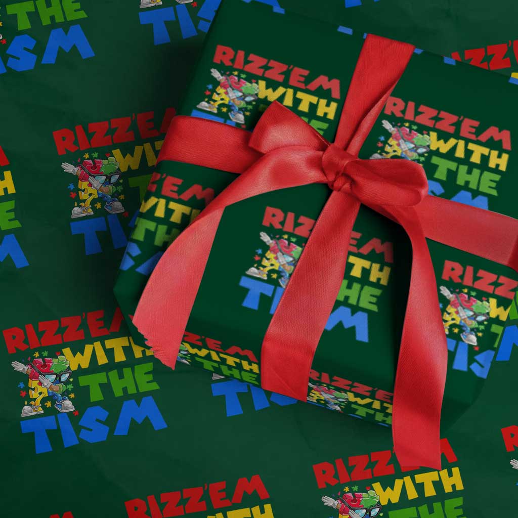 Funny Rizz Em With The Tism Wrapping Paper Roll Autism Awareness Dabbing Puzzle