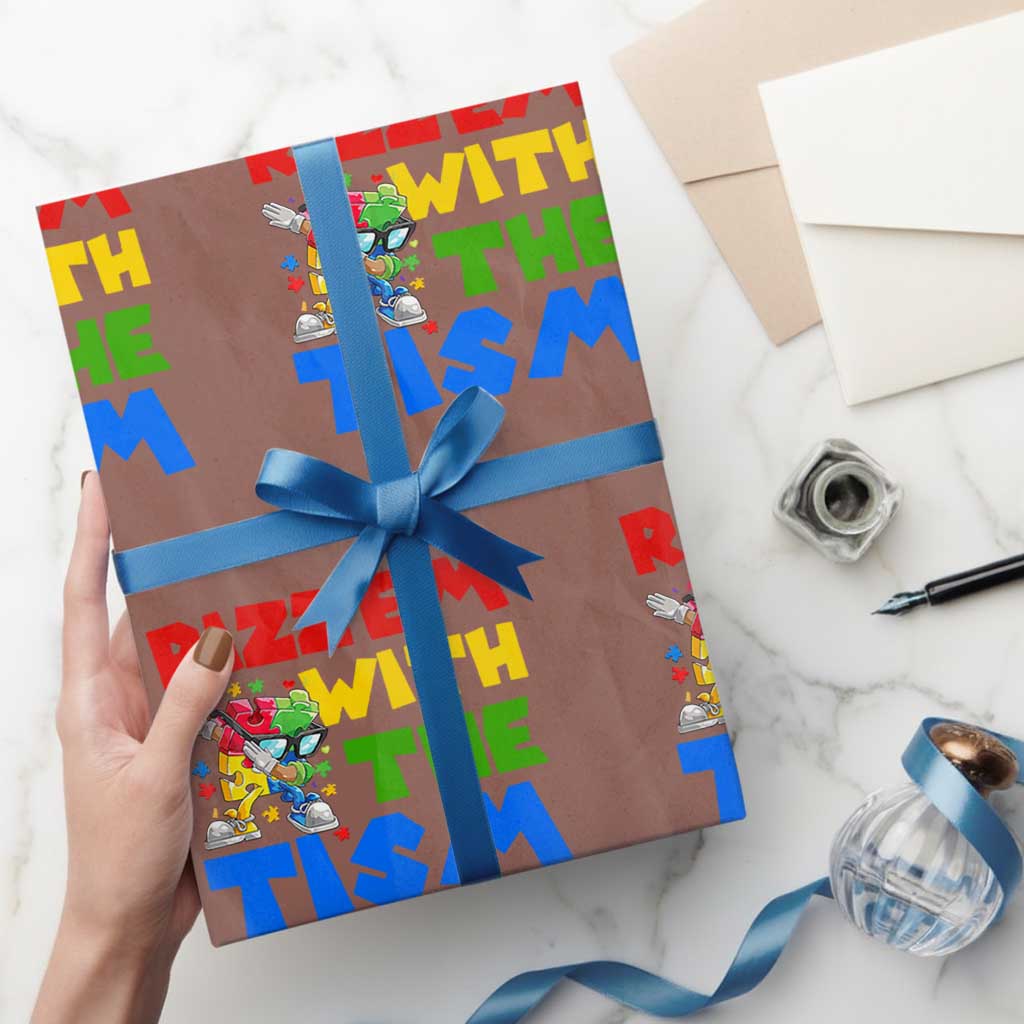 Funny Rizz Em With The Tism Wrapping Paper Roll Autism Awareness Dabbing Puzzle