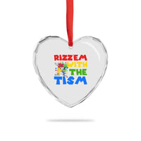 Funny Rizz Em With The Tism Heart Crystal Glass Ornament Autism Awareness Dabbing Puzzle