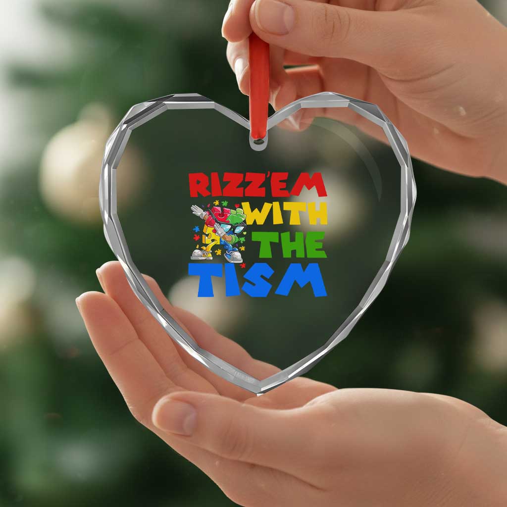 Funny Rizz Em With The Tism Heart Crystal Glass Ornament Autism Awareness Dabbing Puzzle