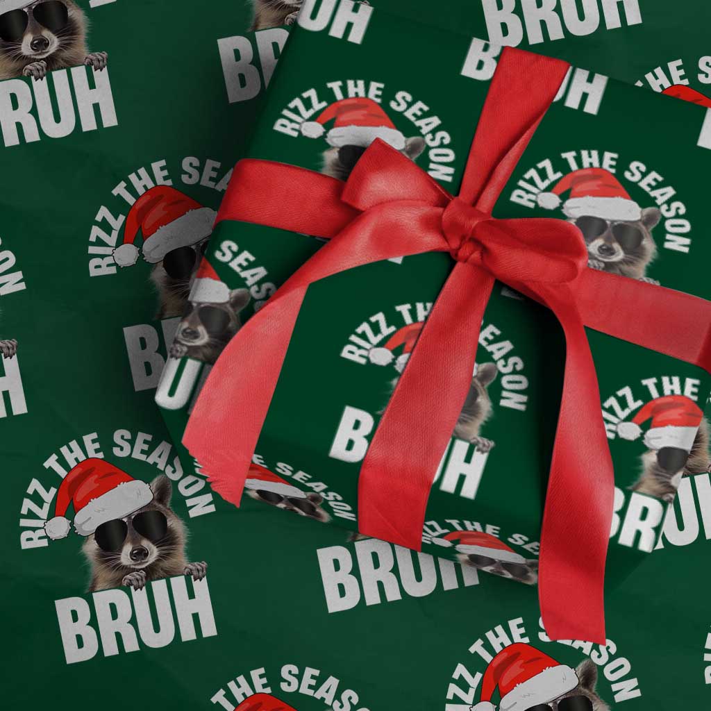Funny Rizz Xmas Raccoon Wrapping Paper Roll Rizz The Season Bruh Santa Hat