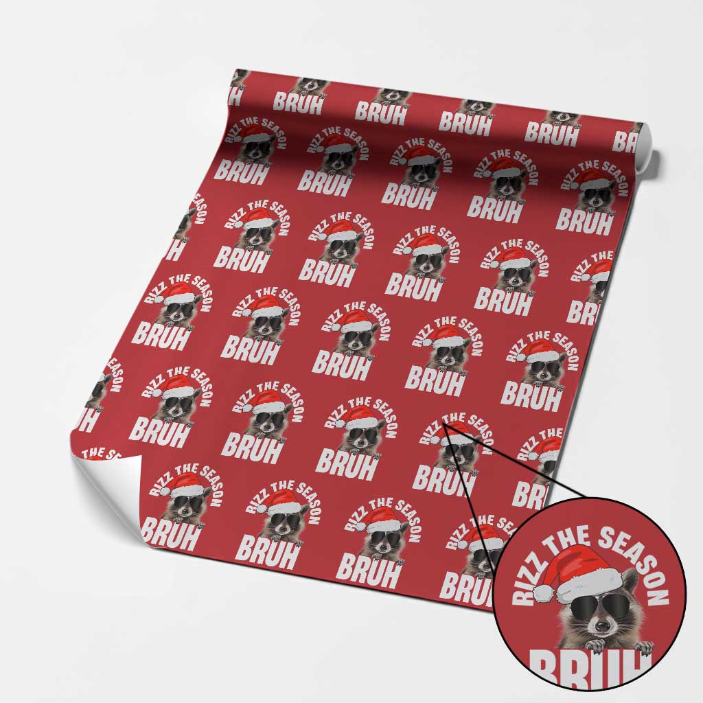 Funny Rizz Xmas Raccoon Wrapping Paper Roll Rizz The Season Bruh Santa Hat