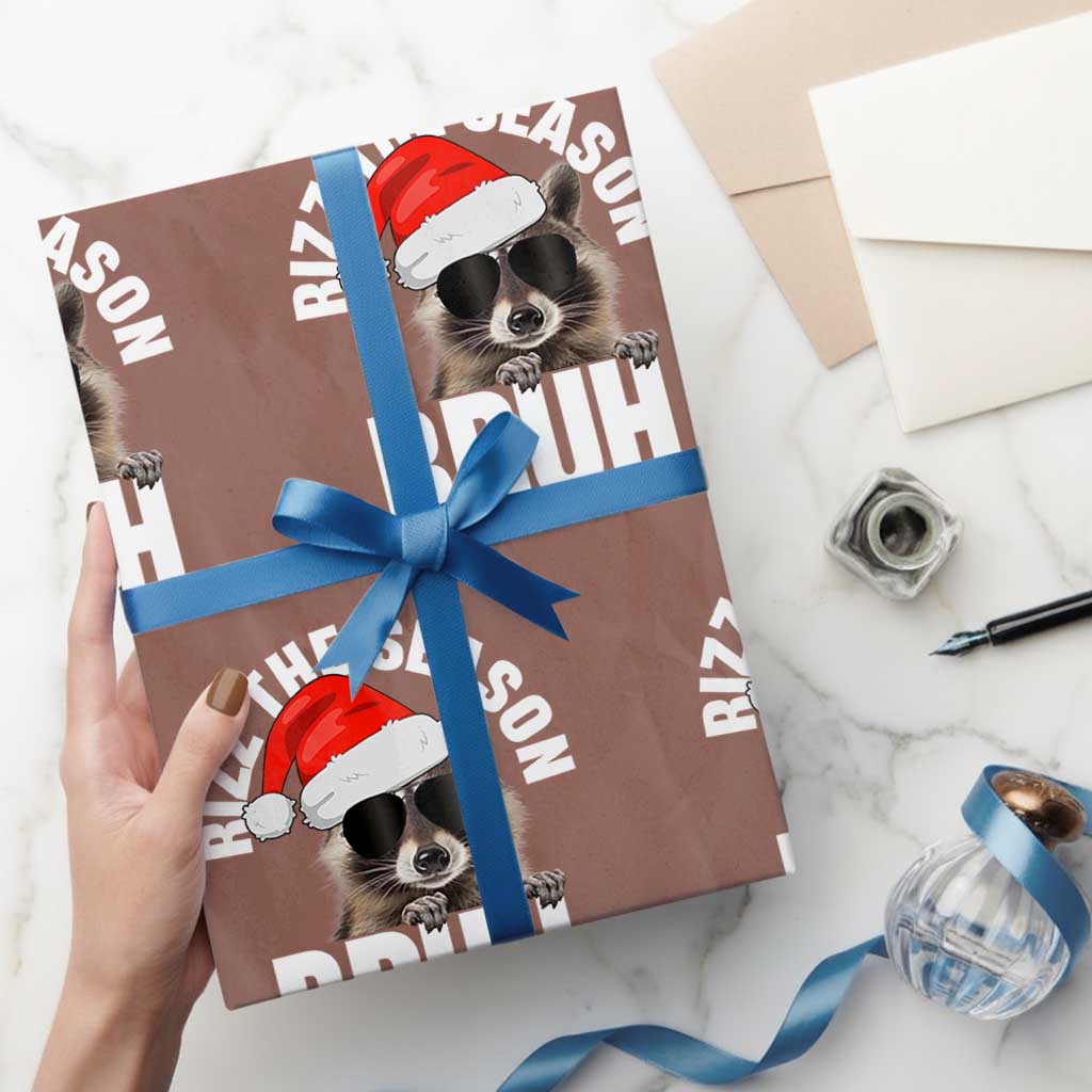 Funny Rizz Xmas Raccoon Wrapping Paper Roll Rizz The Season Bruh Santa Hat