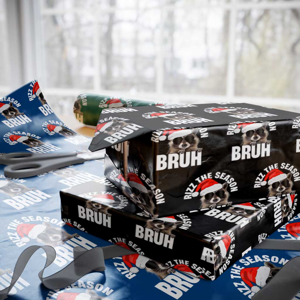 Funny Rizz Xmas Raccoon Wrapping Paper Roll Rizz The Season Bruh Santa Hat