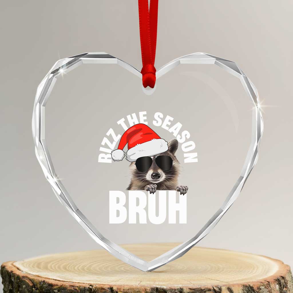 Funny Rizz Xmas Raccoon Heart Crystal Glass Ornament Rizz The Season Bruh Santa Hat - Wonder Print Shop