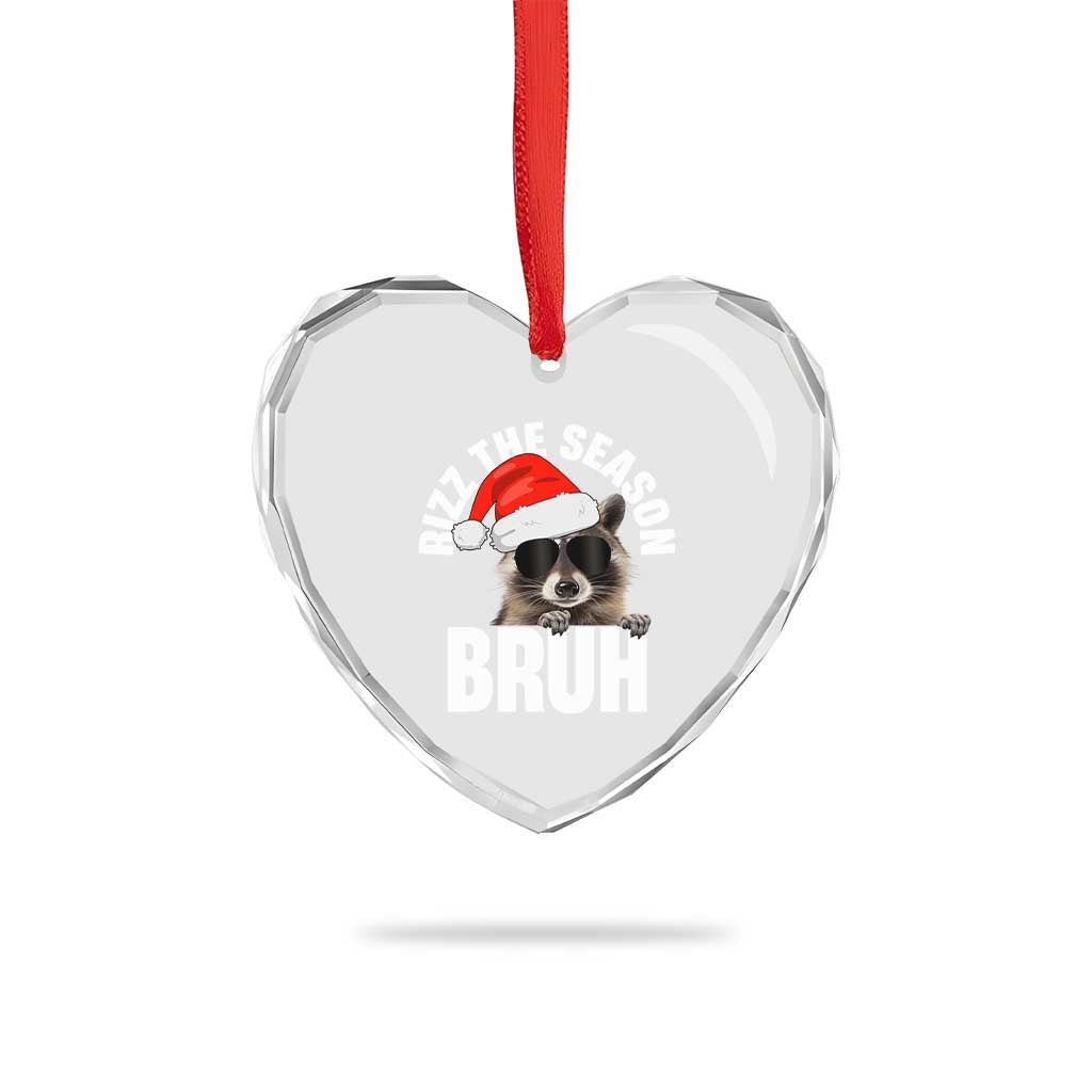 Funny Rizz Xmas Raccoon Heart Crystal Glass Ornament Rizz The Season Bruh Santa Hat - Wonder Print Shop