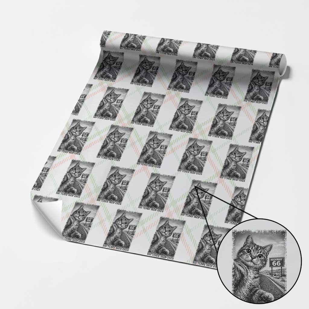 Funny Road Trip Cat Selfie with Highway 66 Wrapping Paper Roll Centennial 1926-2026 Historic Highway Humor