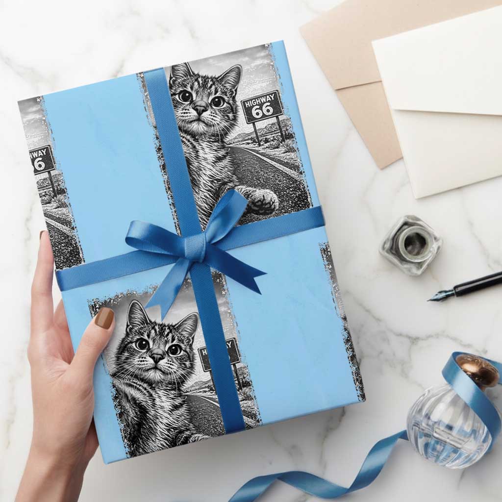 Funny Road Trip Cat Selfie with Highway 66 Wrapping Paper Roll Centennial 1926-2026 Historic Highway Humor