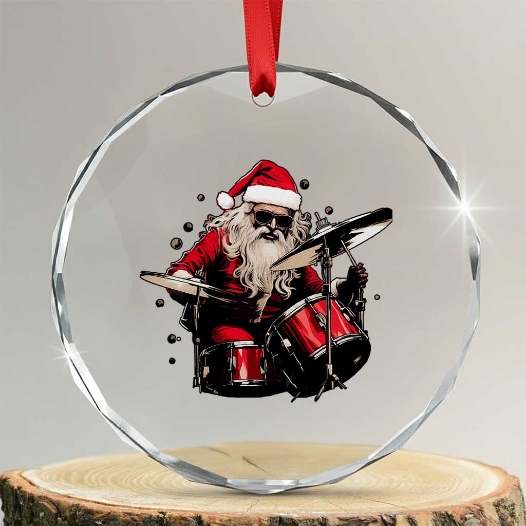 Funny Rock'n Roll Santa Claus Crystal Glass Ornament Cool Drummer Festive Christmas - Wonder Print Shop