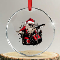 Funny Rock'n Roll Santa Claus Crystal Glass Ornament Cool Drummer Festive Christmas - Wonder Print Shop