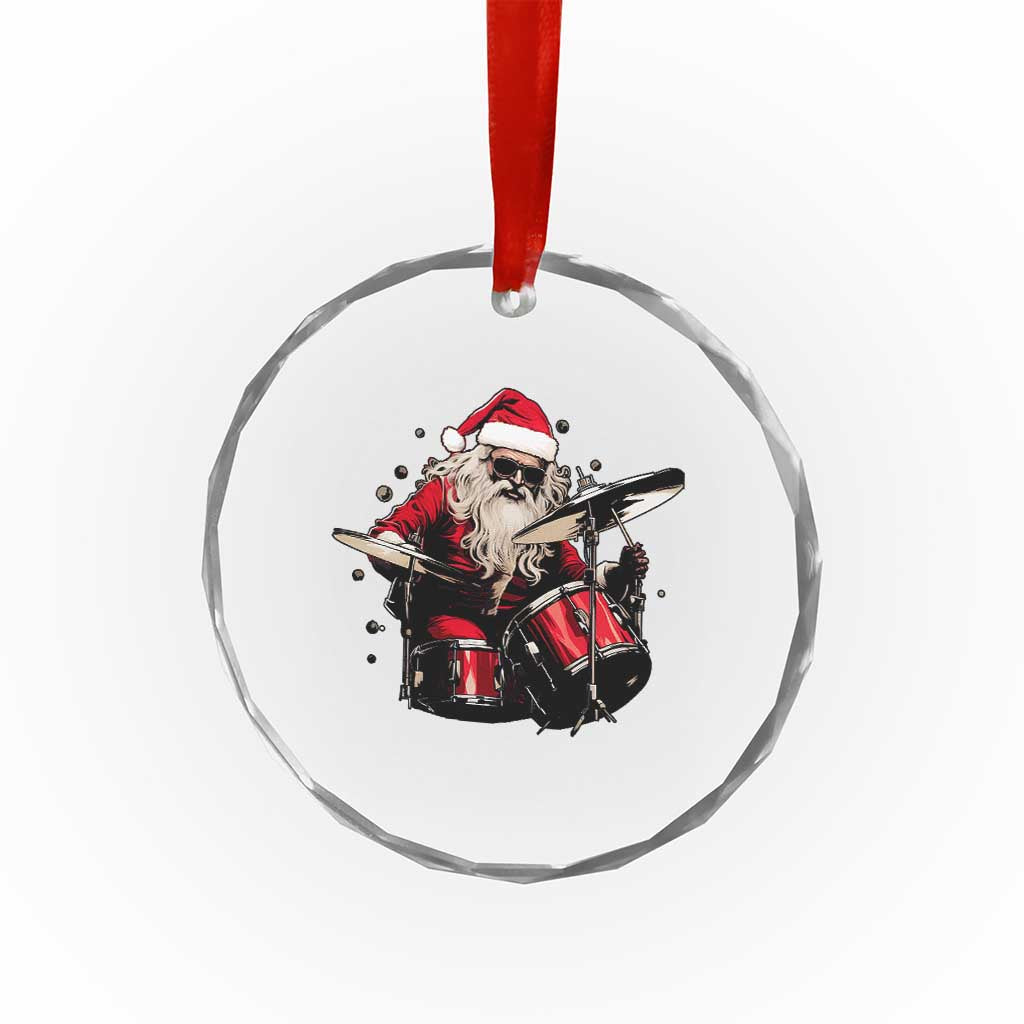 Funny Rock'n Roll Santa Claus Crystal Glass Ornament Cool Drummer Festive Christmas - Wonder Print Shop