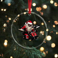 Funny Rock'n Roll Santa Claus Crystal Glass Ornament Cool Drummer Festive Christmas - Wonder Print Shop