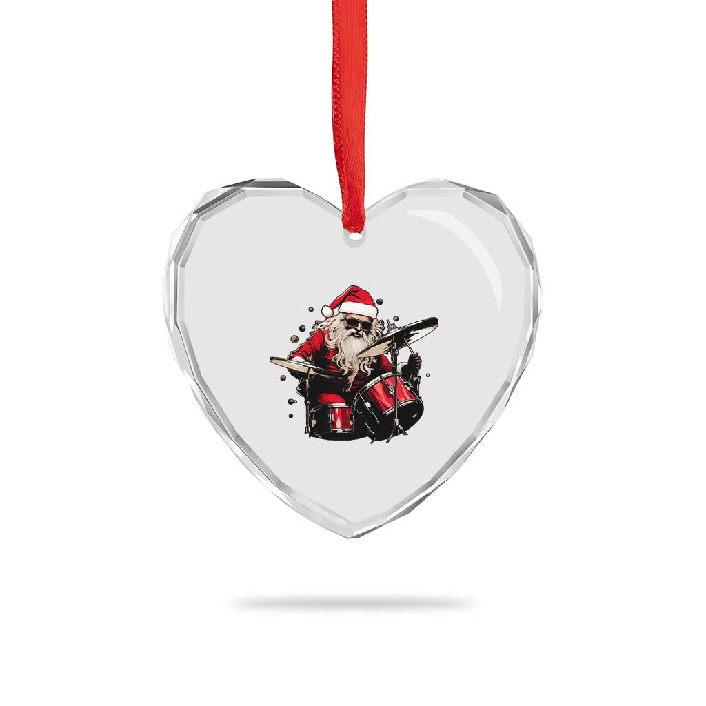 Funny Rock'n Roll Santa Claus Heart Crystal Glass Ornament Cool Drummer Festive Christmas - Wonder Print Shop