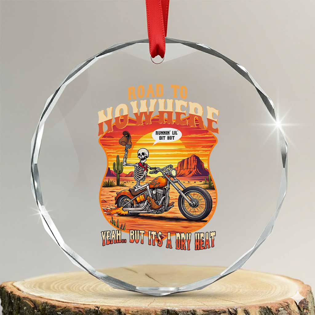Funny Route Highway 66 Biker Skeleton Crystal Glass Ornament Road To Adventure