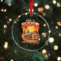 Funny Route Highway 66 Biker Skeleton Crystal Glass Ornament Road To Adventure