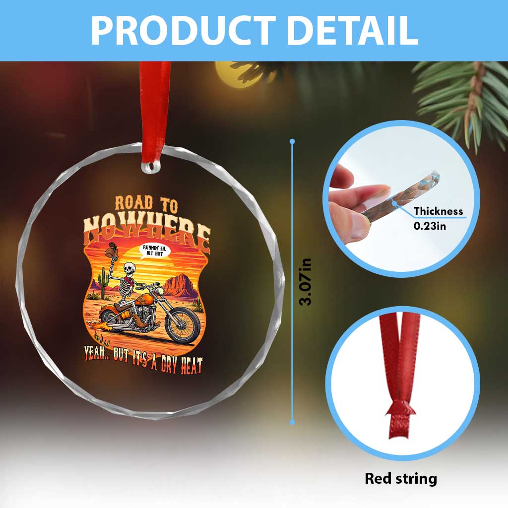 Funny Route Highway 66 Biker Skeleton Crystal Glass Ornament Road To Adventure