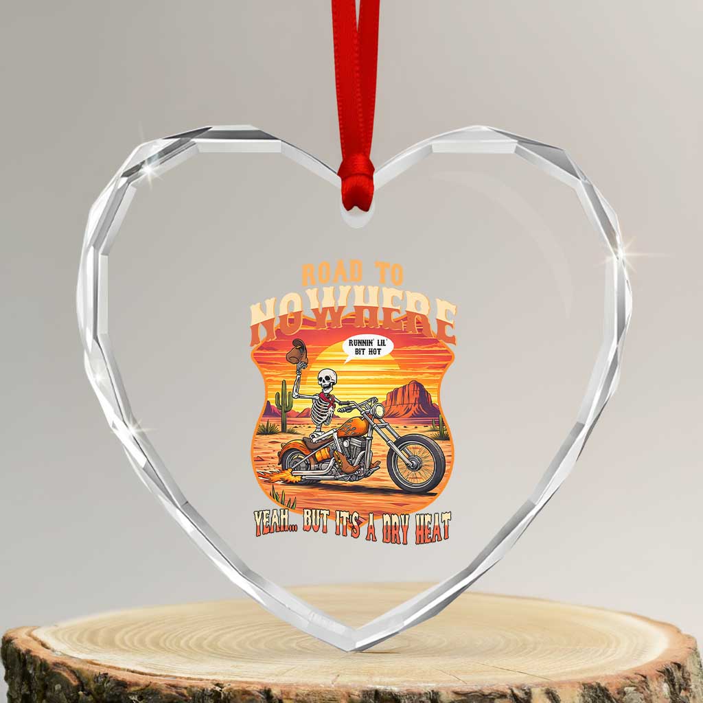 Funny Route Highway 66 Biker Skeleton Heart Crystal Glass Ornament Road To Adventure