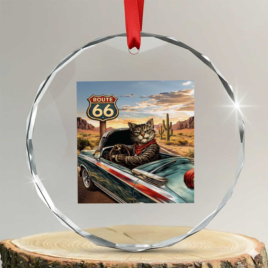 Funny Route Highway 66 Cat Lover Crystal Glass Ornament Mother Road Travel Gift