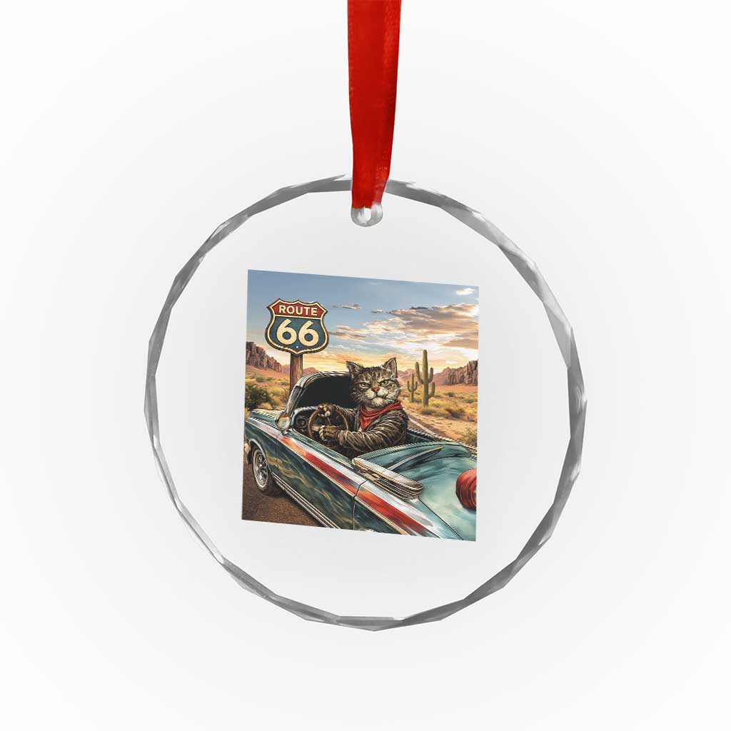 Funny Route Highway 66 Cat Lover Crystal Glass Ornament Mother Road Travel Gift