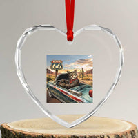 Funny Route Highway 66 Cat Lover Heart Crystal Glass Ornament Mother Road Travel Gift