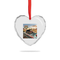 Funny Route Highway 66 Cat Lover Heart Crystal Glass Ornament Mother Road Travel Gift